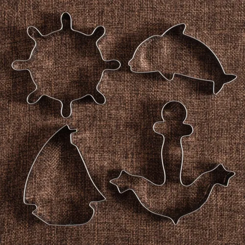 Miniatura 3 de LILIAO Juego de 4 cortadores de galletas náuticas - Cortadores de fondant de galletas de ancla, velero, timón y delfín, acero inoxidable