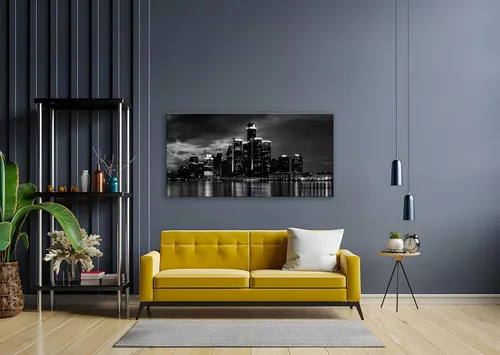 Miniatura 6 de NAN Wind Detroit Skyline - Lienzo decorativo para pared, paisaje urbano, escena nocturna, impresión artística de ciudad en blanco y negro sobre
