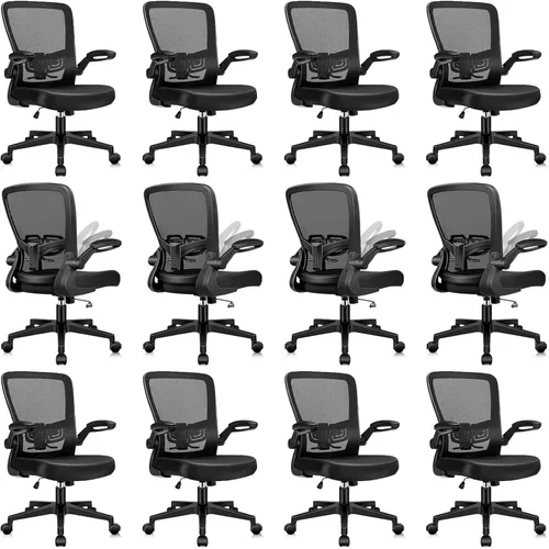 Miniatura 29 de KLASIKA Sillas de escritorio con ruedas, silla de oficina ergonómica de malla, altura ajustable y soporte lumbar giratorio, silla de oficina en casa