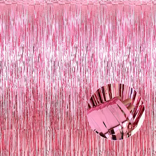 Paquete de 4 cortinas de flecos de papel metálico rosa, 3.28 pies x 8.2 pies, cortinas de serpentinas de flecos de oropel metálico para accesorios