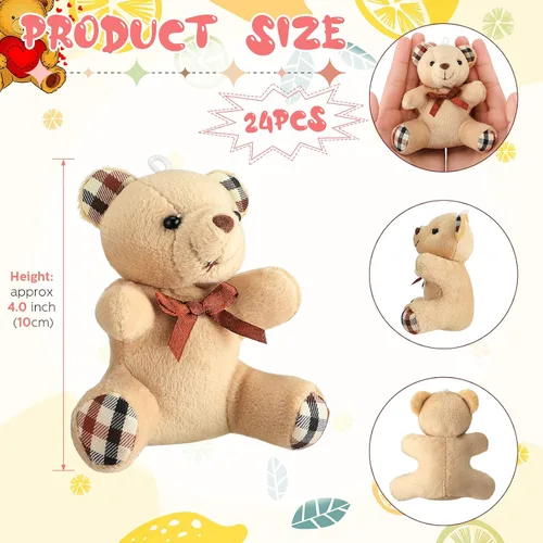 Miniatura 2 de HyDren 24 piezas de oso de peluche mini de 4 pulgadas, oso pequeño suave y pequeño a granel, llavero de animal de peluche para decoración de fiesta