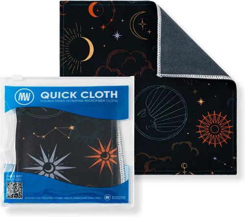 Quick Cloth - Paños de limpieza de lentes de microfibra de 8 x 8 pulgadas, astrología, 1 paquete con funda, limpiador de lentes de doble cara para