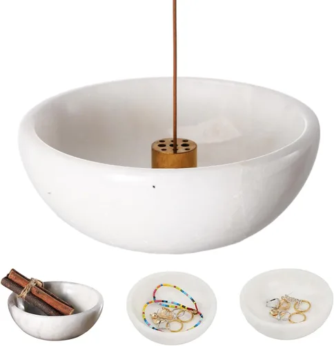 Miniatura 15 de Koville Porta Incienso de Mármol Natural Turco, Porta Inciensos para Varillas, Quemador de Inciensos Robusto con Recolector de Cenizas, Ideal