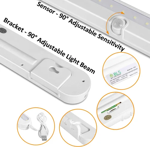 Miniatura 8 de BLS T01L - Luz LED para armario, súper brillante, 20 LED, iluminación debajo del gabinete, alimentada por batería/entrada de CC, luz inalámbrica