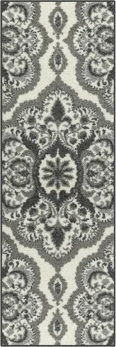 Maples Rugs - Alfombra antideslizante Vivian, para pasillo o entrada, patrón de medallones [fabricada en Estados Unidos], 2 x 6 pies, color gris