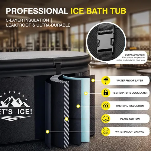 Miniatura 7 de Bañera de hielo inflable para atletas: bañera fría de 216 galones con tapa aislada, diseño elástico de cuerpo completo, compatible con aislamiento
