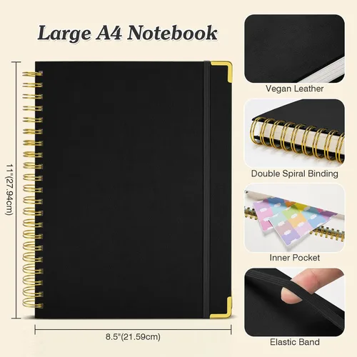 Miniatura 5 de Cuaderno espiral 8.5" x 11", 300 páginas numeradas cuadernos rayados de tamaño universitario con contenido, 100GSM cuaderno grueso para mujeres