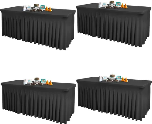 Miniatura 21 de Paquete de 1 manteles azul bebé para mesas rectangulares de 4 pies, cubiertas de mesa de spandex elástico de una pieza resistentes a las arrugas