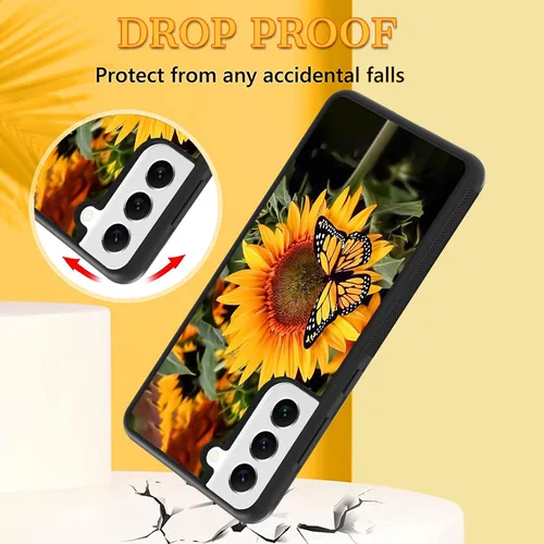 Miniatura 5 de KANGHAR Funda compatible con Samsung Galaxy S22 Plus, diseño de girasol, mariposa, antideslizante, protección contra caídas con TPU suave, a prueba
