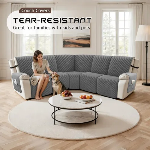 Miniatura 7 de Arfntevss - Fundas impermeables para sofá seccional reclinable en forma de L, funda antideslizante lavable para sofá reclinable, juego de fundas