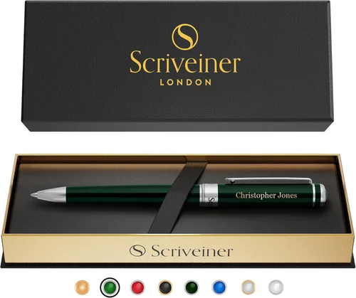 Miniatura 12 de Bolígrafo laqueado en negro Scriveiner - Impresionante pluma de lujo, chapado en oro real, repuesto Schmidt de tinta negra, el mejor juego de regalo