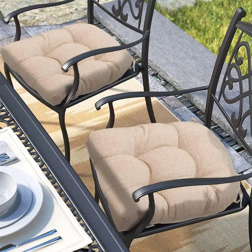 Miniatura 18 de Magpie Fabrics Juego de 2 cojines de asiento capitoné para exteriores e interiores con lazos, 19 x 19 pulgadas, impermeables, para silla de patio