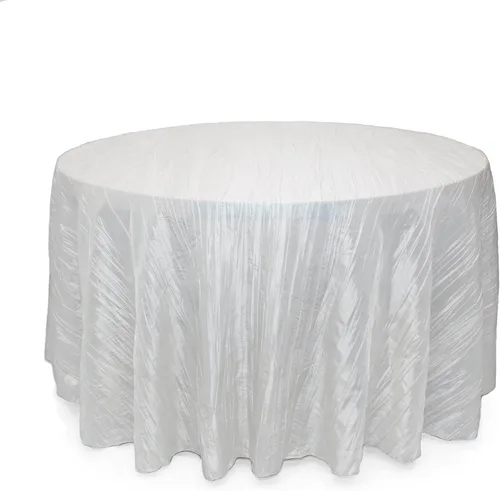 Your Chair Covers - Mantel redondo de tafetán arrugado de 120 pulgadas - Mantel de comedor blanco brillante para boda, fiesta, cumpleaños, baby