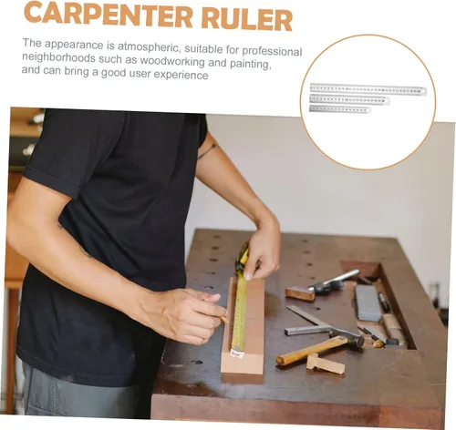 Miniatura 5 de 3 reglas de acero inoxidable de doble cara, herramientas de medición engrosadas para ingeniería de carpintería y plata