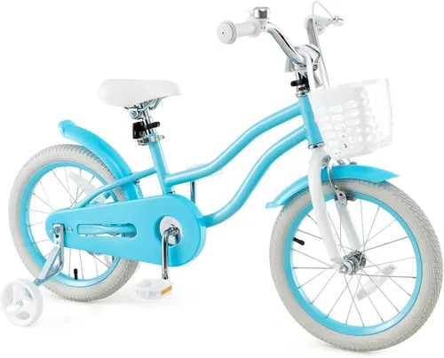 Miniatura 24 de COSTWAY Bicicleta para niños de 12, 14, 16, 18 pulgadas, bicicleta para niños con ruedas de entrenamiento, frenos de mano y posavasos, sillín