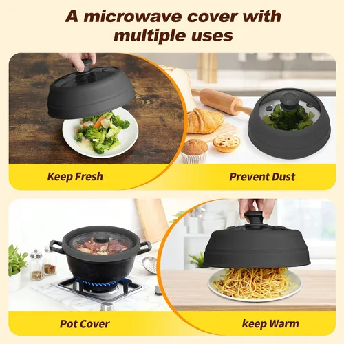 Miniatura 6 de FPVIER Cubierta plegable para salpicaduras de microondas - Tapa ventilada de silicona y vidrio con mango de fácil agarre, se ajusta a platos