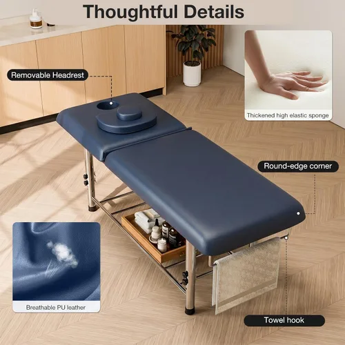 Miniatura 8 de SyyBhb Mesa de masaje estacionaria profesional ajustable en altura, cama de examen resistente de 550 libras para tratamiento, respaldo ajustable