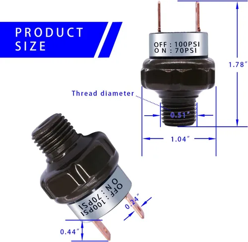 Miniatura 3 de mankk Interruptor de presión de aire 70-100 PSI Rosca 1/4 "NPT 24V 12V DC Compresor de aire Interruptor de presión para tren de bocina de aire