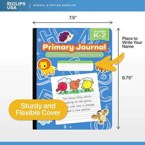 Miniatura 2 de E-CLIPS USA Cuaderno de composición primaria K-2, libro de composición a rayas primarias, diario de escritura primaria para grados K-2, cuadernos