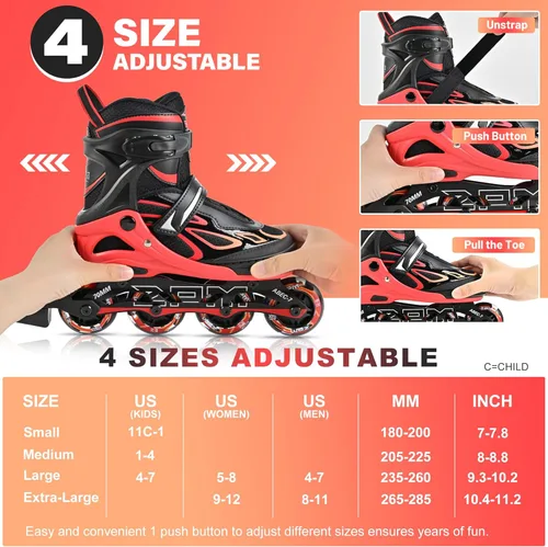 Miniatura 2 de 2PM SPORTS Vinal - Patines en línea ajustables intermitentes para niñas, todas las ruedas se iluminan, divertidos patines iluminadores para niños