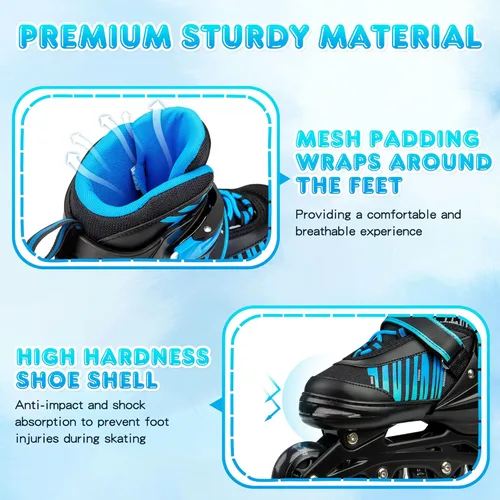 Miniatura 4 de Patines en línea ajustables para niñas y niños con ruedas de luz completa, divertidas cuchillas iluminadoras para principiantes, para niños, Azul