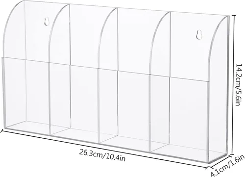 Miniatura 2 de Yeeco Soporte remoto acrílico para montaje en pared, 4 compartimentos, soporte de control remoto de acrílico transparente, soporte para bolígrafo