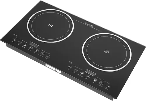 Cocina de inducción eléctrica – Portátil de 2200 W, 8 niveles de cocina eléctrica de inducción dual para encimera, quemador doble apto para hierro