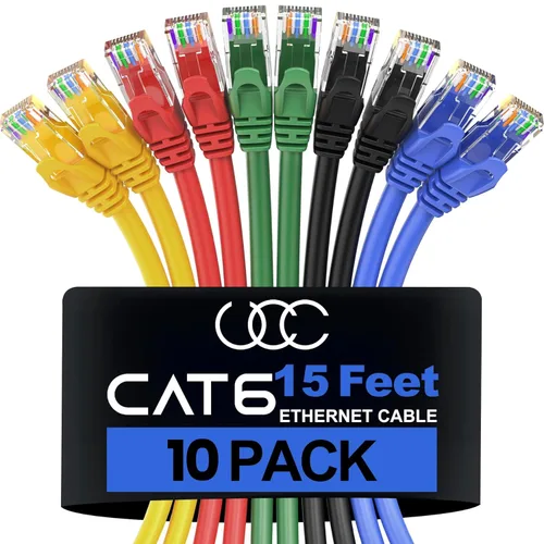 Miniatura 9 de Cable Ethernet Cat6 – Paquete de 10 unidades (5.9 ft) Cat 6 RJ45, LAN, Utp, red, parche, cable de Internet, 6 pies Multi - paquete de 10
