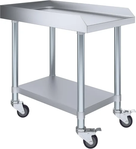 Miniatura 30 de AmGood Soporte para equipo de acero inoxidable con estante inferior + ruedas, resistente, grado comercial, certificado NSF