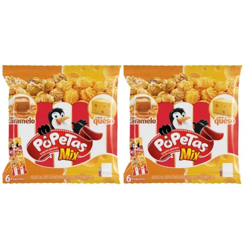 Miniatura 3 de Popetas Bocadillos de palomitas de maíz (Pck de 2 - 6 unidades por paquete) Palomitas de maíz con caramelo y queso Popetas Colombiana Snack