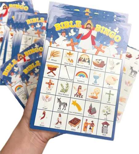Miniatura 4 de Juego de bingo bíblico para 24 jugadores, juego de bingo para adultos, actividad de la iglesia dominical cristiana de Jesús, suministros