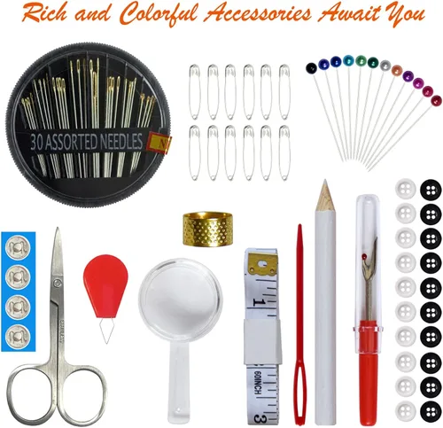 Miniatura 3 de Kit de costura con estuche, suministros de costura portátiles para el hogar, viajero, adultos, principiantes, emergencia, contiene 18 hilos