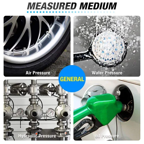 Miniatura 7 de MEANLIN MEASURE 0~5000 Psi Acero inoxidable 1/4" NPT esfera de 2.5 pulgadas Manómetro de presión lleno de líquido WOG Agua Aceite Aire montaje