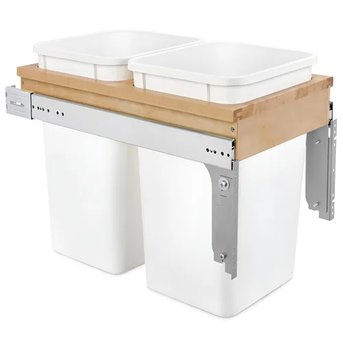 Miniatura 10 de Rev-A-Shelf - 4WCTM-18DM2 - Doble 35 Qt. Montaje superior extraíble de madera y contenedor de desechos para 1-1/2 in, blanco. Gabinete de armazón