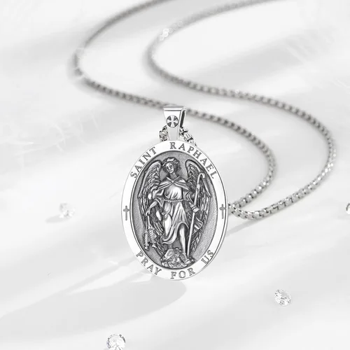 Miniatura 394 de EUDORA Collar de plata de ley 925, San Cristóbal y San Benito, San Miguel, Virgen María, San Judas Tadeo, Cruz de Buen Pastor y Arcángel, Medalla