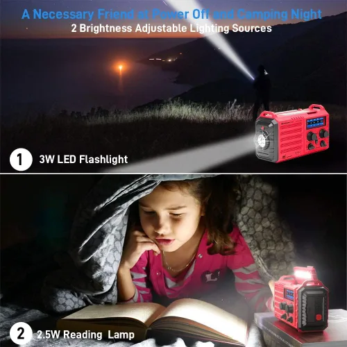 Miniatura 3 de Radio meteorológica de emergencia, manivela solar, funciona con pilas, radio de onda corta AM FM portátil con alerta NOAA, linterna, lámpara de Rojo