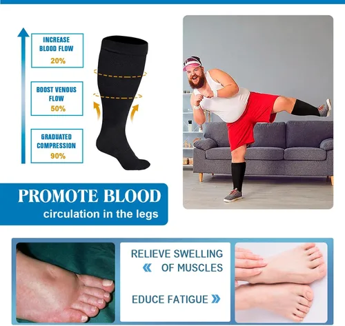 Miniatura 3 de ZOOSIXX Plus Size Compression Socks for Women and Men, 2 Pairs Knee High Support Wide Calf Stockings