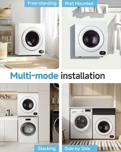 Miniatura 6 de Feelfunn Secadora de ropa portátil de 2.65 pies cúbicos - Secadora de ropa de 1400W con tambor de acero inoxidable, carga frontal por volteo, panel