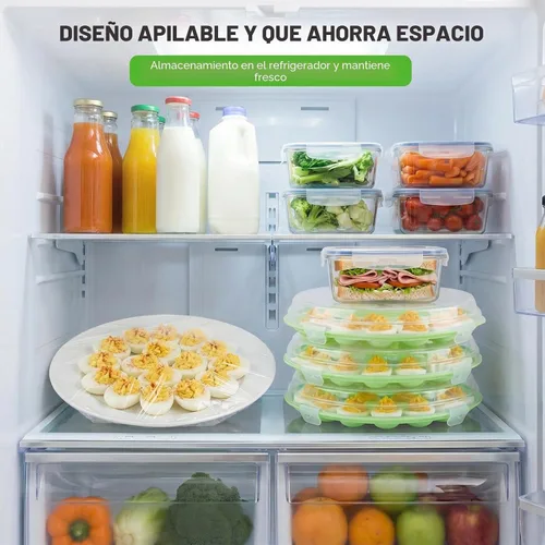 Miniatura 5 de HANSGO - Recipientes para huevos rellenos con tapa, 3 piezas, bandejas portaplatos para huevos rellenos con 66 ranuras para fiestas y cocinas, verde