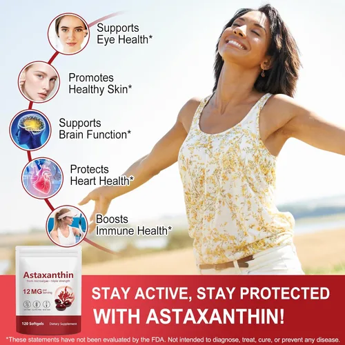 Miniatura 2 de Liefiet Astaxantina 12 mg 120 cápsulas blandas, paquete de 2 suplementos antioxidantes de astaxantina premium, apoya los ojos, la piel, la salud