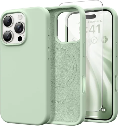 Miniatura 10 de GONEZ Funda de silicona para iPhone 14 Pro Max, compatible con MagSafe, con protector de pantalla + protector de lente de cámara, silicona líquida a