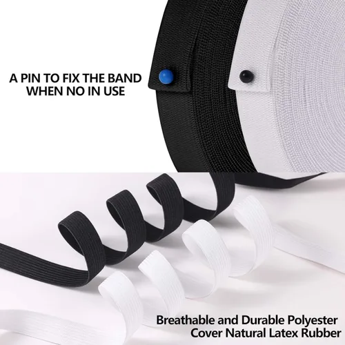 Miniatura 4 de XKDOUS Banda elástica para costura, 0.6 pulgadas, 14 yardas, bandas elásticas de punto negro para coser cintura ropa y pantalones de cintura, alta