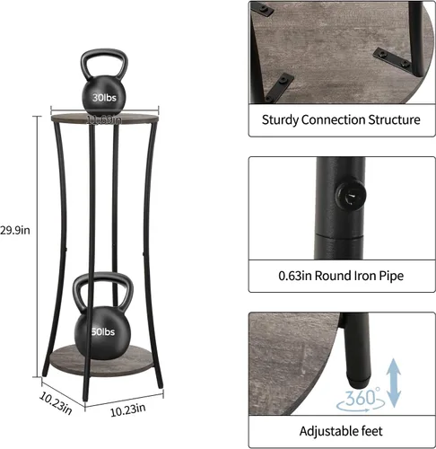 Miniatura 4 de YINMIT - Soporte para plantas de interior, estante de 2 niveles y redondo para macetas, estante para macetas de flores, estante de soportes Gris