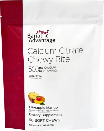 Miniatura 12 de Bariatric Advantage Picaduras masticables de citrato de calcio 500 mg - Altamente absorbible y digerible - Vitamina D3 - Suplemento de calcio