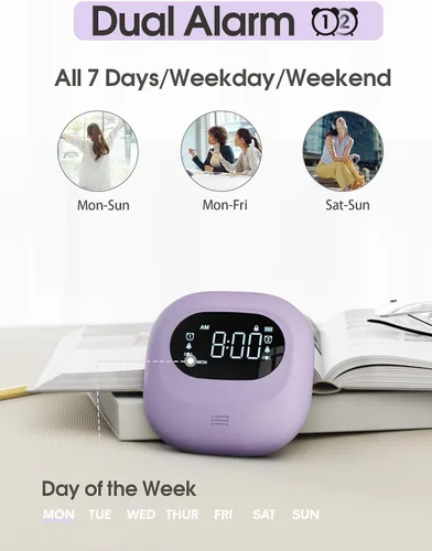 Miniatura 5 de Roxicosly Reloj despertador vibratorio súper fuerte para durmientes pesados, reloj agitador de cama de vibración ajustable debajo de la almohada