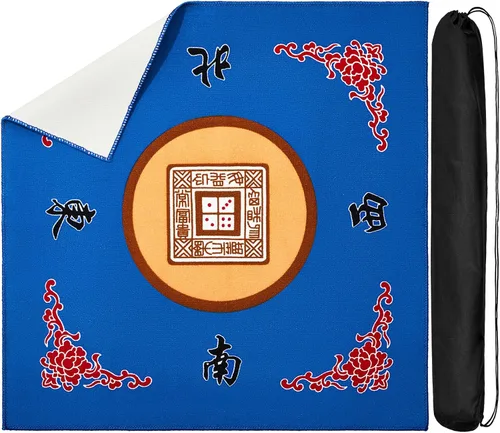 Juexica Tapete Mahjong con bolsa, antideslizante, reducción de ruido, cubierta de mesa de juego de mesa, accesorios de mesa Mahjong, mantel de Azul