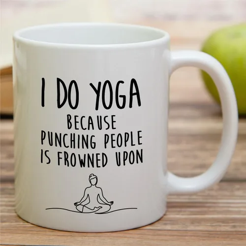 Miniatura 3 de Retreez Divertida taza de yoga con texto en inglés "I Do Yoga Because Punching People Is Frowned Upon Meditation", tazas de café de cerámica de 11