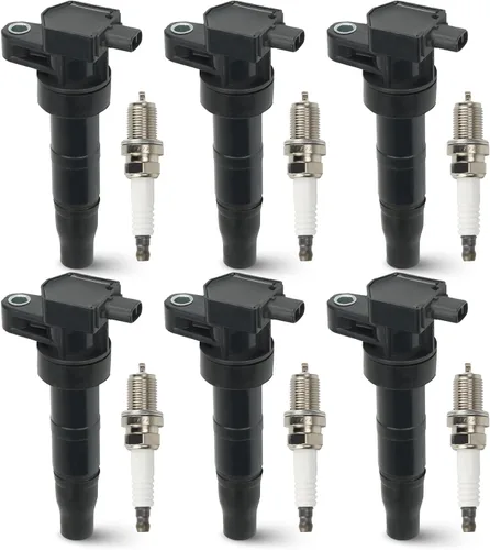 Paquete de 6 bobinas de encendido con 6 bujías de iridio compatibles con Hyundai Azera Entourage Santa Fe Sonata Veracruz Kia Optima Sedona 3.3L