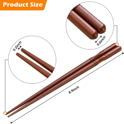 Miniatura 2 de MFJUNS 5 pares de palillos japoneses, reutilizables, antideslizantes, madera natural, marrón, 8.8 pulgadas/8.9 in, fáciles de usar, adecuados
