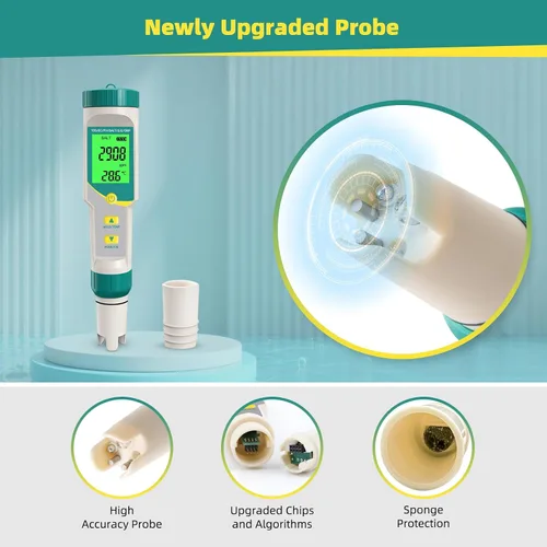 Miniatura 2 de Medidor de PH/TDS Medidor digital de agua 7 en 1 Medidor TDS y probador de salinidad PH Temp EC, Medidor de PH de alta precisión para agua con Verde